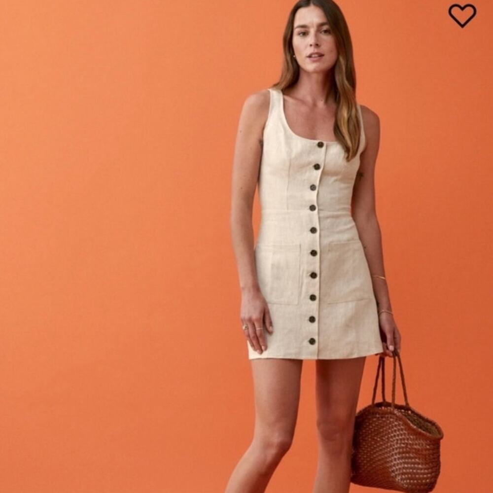 Reformation  Button-Front Linen Mini Dress